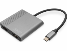 DIGITUS Adaptér USB-C - 2x HDMI, 18 cm 4K/30Hz, stříbrný, hliníkový kryt