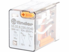 Miniaturní relé FINDER 2P 10A 230V AC Tlačítko Testování mechanického indikátoru rychlosti (55.32.8.230,0040)