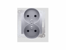 Kontaktní - Simon Double Socket 16A IP20 Z/U a výňatek pro stopu Silver Mat - DGZ2MZN.01/43