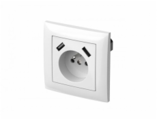 Elektro-Plast Sentia Single Socket Z/U 16A s USB 2x2.1A 5VDC s výňatky a bílým GPT 2p+rám s 2xusb (1488-00)