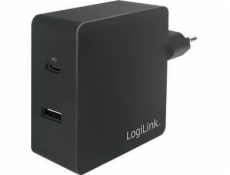 LogiLink USB Steckd Sedradapter 2pter, USB-C & USB-A, 65W, Schw.