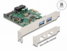 Delock PCI Express x1 Karta na 2 externí rozhraní USB 3.2 Gen 1 Typu-A + 1 x interní 19-pinovou zástrčkovou hlavici USB 