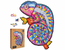 Puzzle dřevěné, barevné - Hypnotický chameleon