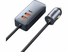 Baseus CCBT-A0G Rýchla Nabíjačka do Autá s Predlžovacím Káblom 120W 2x USB + 2x USB-C Gray