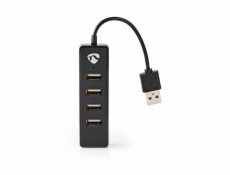 Nedis UHUBU2420BK - Počítačový Rozbočovač | USB-A Zástrčka | 4x USB A Female | 4 Porty | USB 2.0 | Napájení z USB