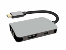 PremiumCord USB-C na HDMI + RJ45 + PD adaptér, hliníkové pouzdro