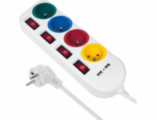 Power Strip s přepínači 4 zásuvky + 2xusb prodlužovací kabel MCE229W WHITE