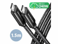 AXAGON BUCM2-CM15AB, CHARGE kabel USB-C <-> USB-C, 1.5m, Hi-Speed USB, PD 240W 5A, ALU, oplet, černý