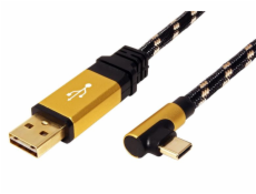 Kabel USB 2.0 kabel, oboustranný USB A(M) - USB C(M) lomený (90°) 0,8m