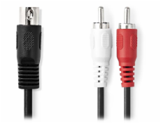 NEDIS redukční audio kabel DIN/ 5pin zástrčka DIN - 2× zástrčka RCA/ černý/ 1m