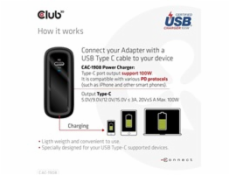 Club3D cestovní nabíječka 100W GAN technologie, USB-IF TID certified, USB Type-C, Power Delivery(PD) 3.0 Support