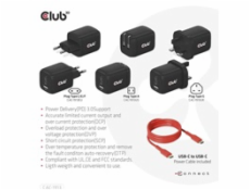 Club3D cestovní nabíječka 65W GAN technologie, 3 porty (2xUSB-C + USB-A), Power Delivery(PD) 3.0 Support