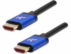 HDMI M Video kábel - HDMI M, HDMI 2.1 - Ultra vysoká rýchlosť, 1m, zlaté konektory, hliníkové púzdro, modrá, logo 8k @ 60Hz, 48 GB