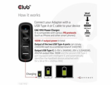 Club3D cestovní nabíječka 100W GAN technologie, 4xUSB-A a USB-C, PD 3.0 Support