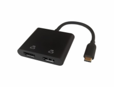 DELTACO Adaptér USB Type C/2x HDMI, čierny