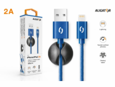 Datový kabel ALIGATOR PREMIUM 2A, Lightning, 1m, modrý