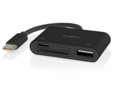 NEDIS USB hub/ 1x USB-C/ 1x USB-A/ 1x USB-C/ 4 porty port/ USB 2.0/ napájení z USB/ SD & MicroSD/ čerrný