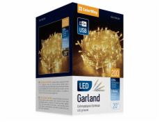 COLORWAY LED řetěz/ vnitřní / 200 LED / délka 20m / teplá bílá/ 8 funkcí/ napájení USB