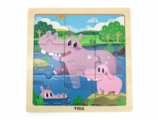 Dřevěné puzzle pro nejmenší Viga 9 ks Hroch