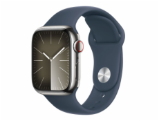 Apple Watch Series 9 Cellular 45mm Stříbrná ocel s bouřkově modrým sportovním řemínkem M/L