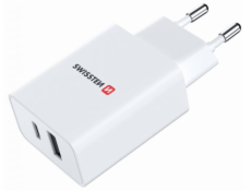 Swissten Síťový Adaptér GaN 1x USB-C + 1x USB 30W PD Bilý