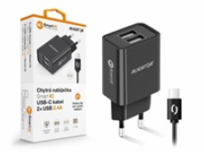 Aligator síťová nabíječka, 2x USB, smart IC, 2,4 A, kabel USB-C 2A, černá