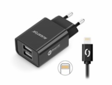 Aligator síťová nabíječka, 2x USB, smart IC, 2,4 A, kabel Lightning 2A, černá