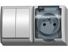 Ospel Dvojitý svícnový vypínač + jedna zásuvka Fala hermetická bílá (ZH-Ł2G/00/d)