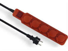 Elgotech Extreme dílenský prodlužovací kabel 5 zásuvek s/ven červený IP44 3m (PW-503W)