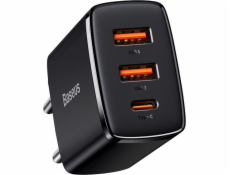 Baseus nabíjačka Baseus Compact Quick Charger nástenná nabíjačka, 2xUSB, USB-C, PD, 3A, 30W (čierna)