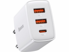 Baseus nabíjačka Baseus Compact Quick Charger nástenná nabíjačka, 2xUSB, USB-C, PD, 3A, 30W (biela)