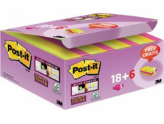 Post-it Samolepící bločky POST-IT Super Sticky (622-P24SSCOL), 47,6x47,6mm, 18+6x90 karet, mix barev, ZDARMA