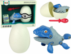 Import leantoys Mosasaur Dinosaur Set s vajíčkem DIY šroubovák modrý