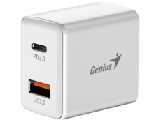 GENIUS rychlonabíjecí set PD-20ACP, 20W, rychlé nabíjení, USB-C PD3.0, USB-A QC3.0, 1m kabel USB-C USB-C, bílá