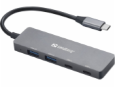 Sandberg USB-C HUB, porty 2xUSB-A a 2xUSB-C, stříbrná