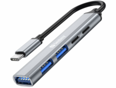 Sandberg USB-C Saver, porty 2xUSB-A a 2xUSB-C, stříbrná