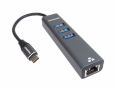 PremiumCord Adapter USB-C na Gigabit 10/100/1000Mbps + 3x USB3.0 konektor