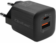 Nabíječka Qoltec 35W GaN ULTRA síťová nabíječka | 5-20V | 2,25-3A | 1 x USB typC PD | 1 x USB | Černá