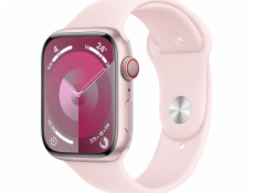 Apple Watch Series 9 GPS + mobilní chytré hodinky, 45mm růžové hliníkové pouzdro se světle růžovým sportovním páskem – M/L