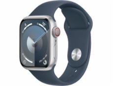 Apple Watch Series 9 GPS + mobilní chytré hodinky, 41mm stříbrné hliníkové pouzdro s bouřkově modrým sportovním páskem – S/M