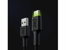 USB kábel Green Cell kábel Green Cell Ray USB kábel - USB-C 120cm so zeleným LED podsvietením a podporou