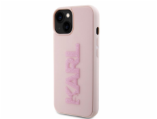 Karl Lagerfeld 3D Rubber Glitter Logo Karl Zadní Kryt pro iPhone 15 Pink