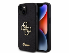 Guess PU Fixed Glitter 4G Metal Logo Zadní Kryt pro iPhone 15 Černý Nové