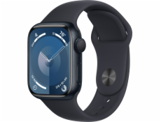 Chytré hodinky Apple Apple Watch Series 9 GPS 41mm půlnoční hliníkové pouzdro s půlnočním sportovním páskem - S/M, model A2978