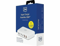 3mk cestovní nabíječka Hyper PowerMax 100W, GaN 4x USB-C (PD) / 2x USB, bílá