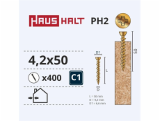 Vruty do dřeva Haushalt, 4,2 x 50 mm, ZN, PH, 400 ks.