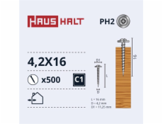 Samořezné šrouby Haushalt, DIN 14566, 4,2 x 16 mm, 500 ks.