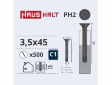 Vruty do dřeva Haushalt, 3,5 x 45 mm, PH2, 500 ks.