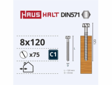Vruty do dřeva Haushalt, DIN571, 8,0 x 120 mm, ZN, 75 ks.