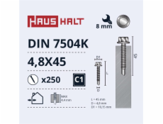 Samořezné šrouby Haushalt, DIN 7504K, 4,8 x 45 mm, 250 ks.